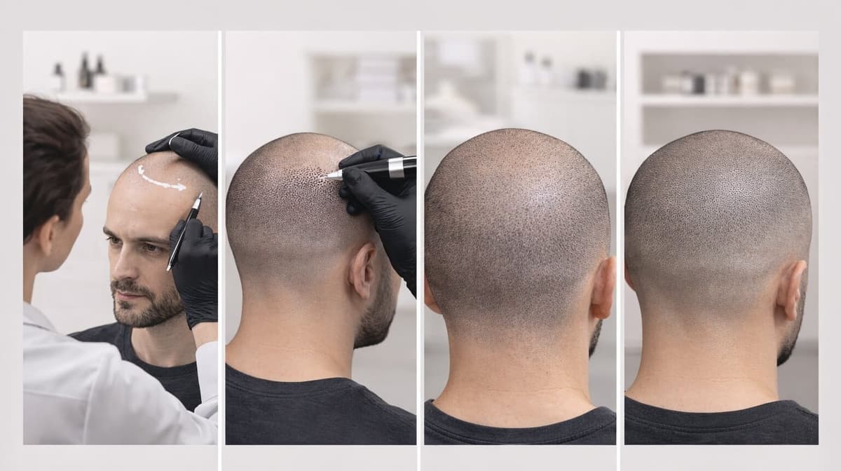 Schritte der Trichopigmentierung Behandlung